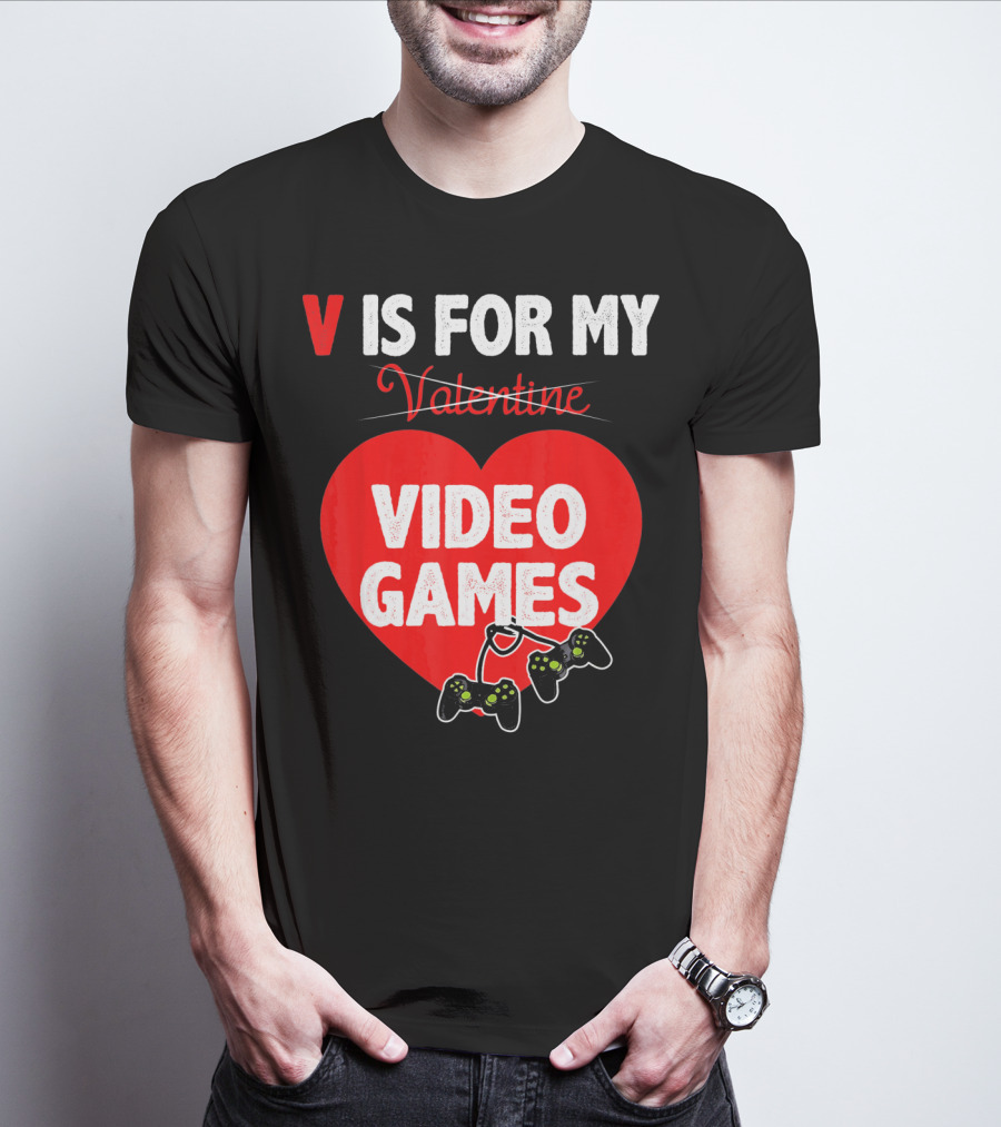 V Is For My Valentine Video Games Red Heart T-Shirt