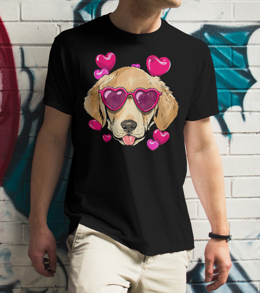 Labrador Retriever Heart Sunglasses Valentines Day Hearts T-Shirt