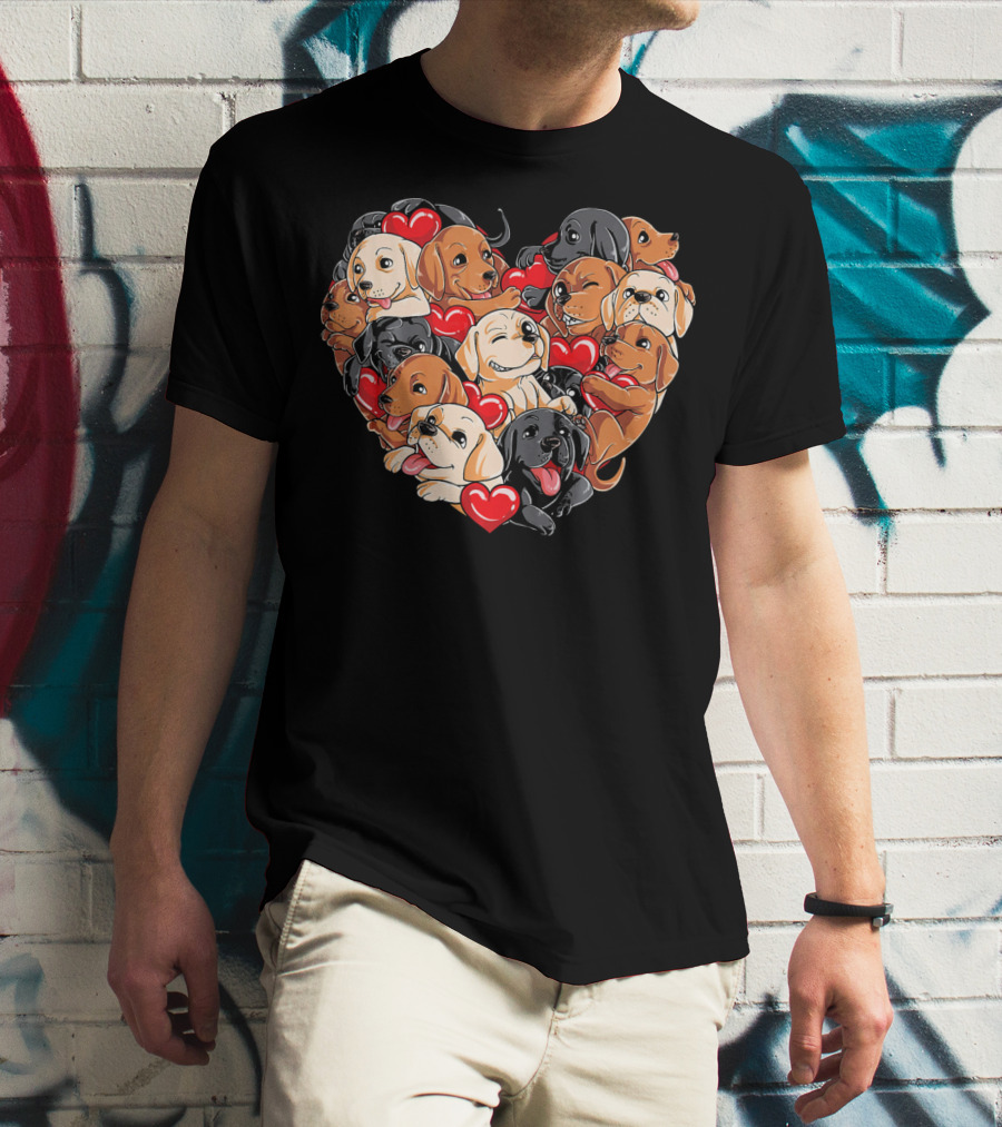 Labrador Puppies Heart Valentine’s Day T-Shirt