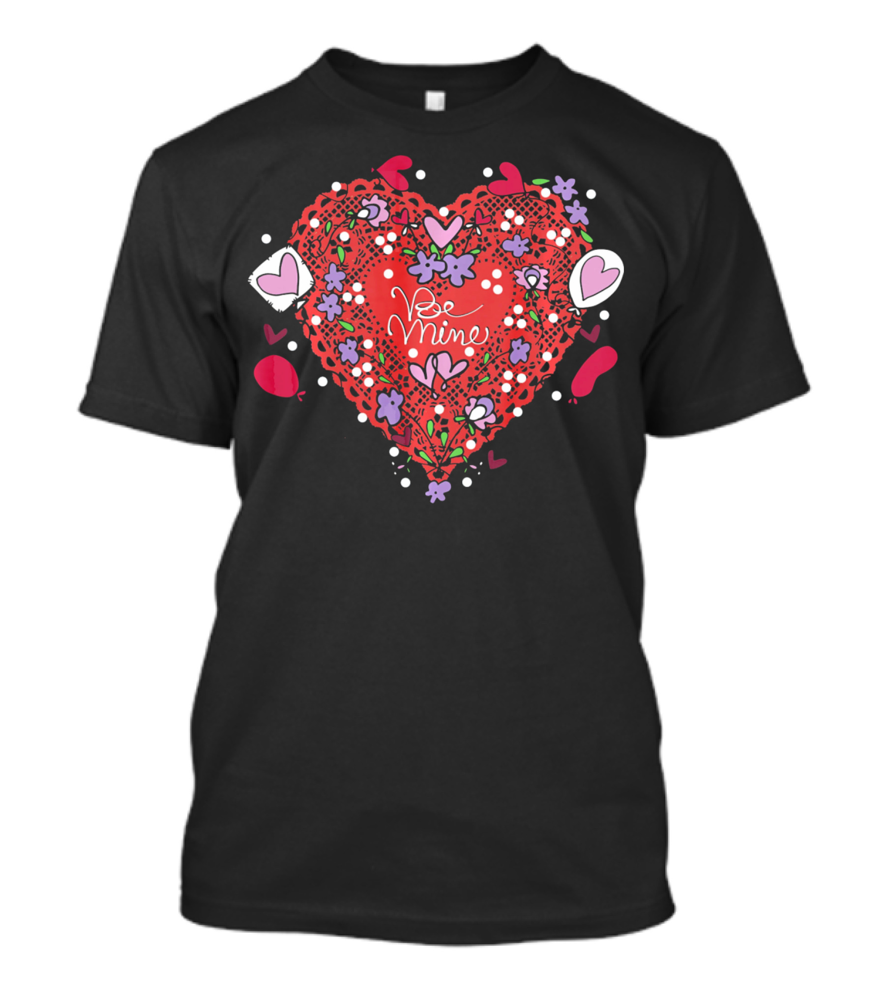 Be Mine Lace Hearts Balloons Flowers T-Shirt