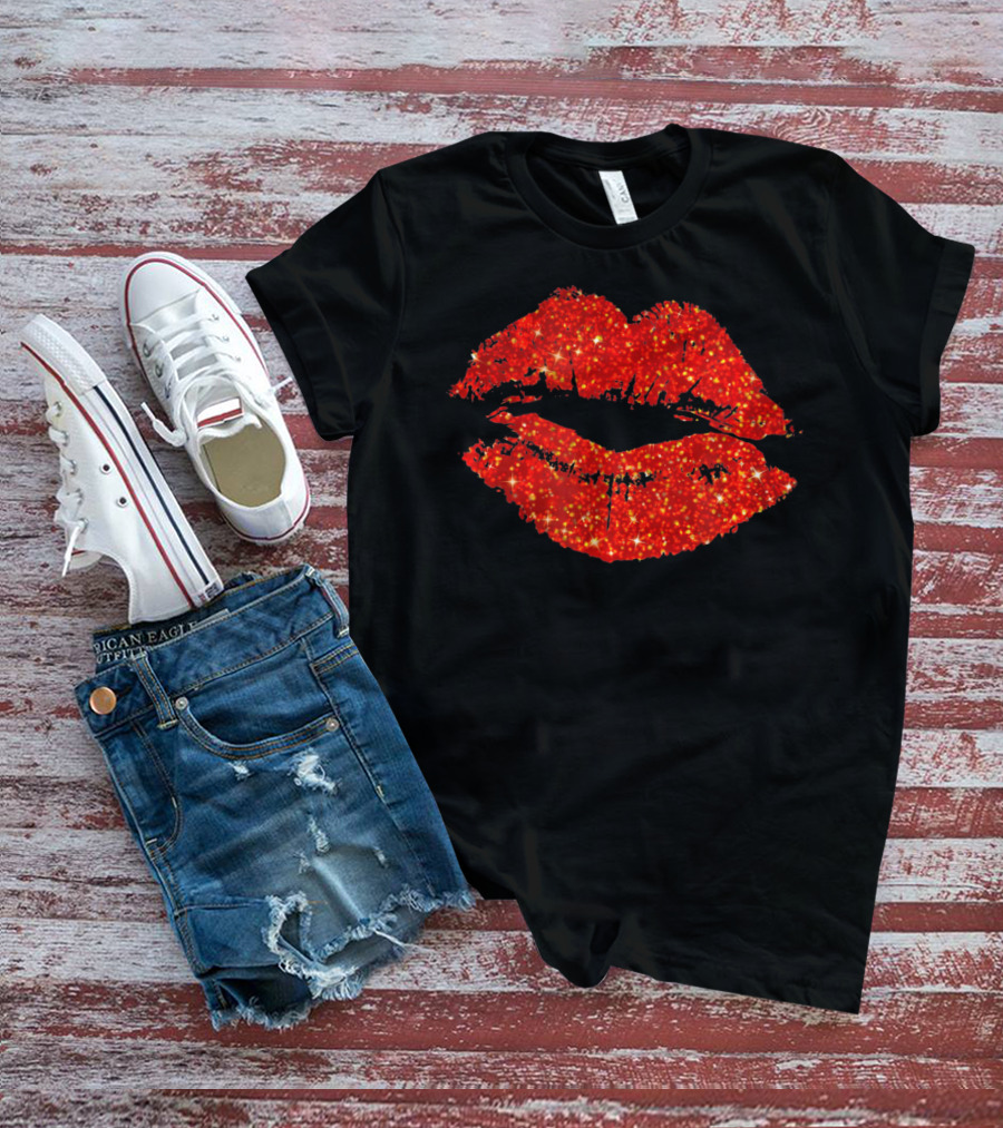 Lipstick Red Glitter Valentine Lips T-Shirt