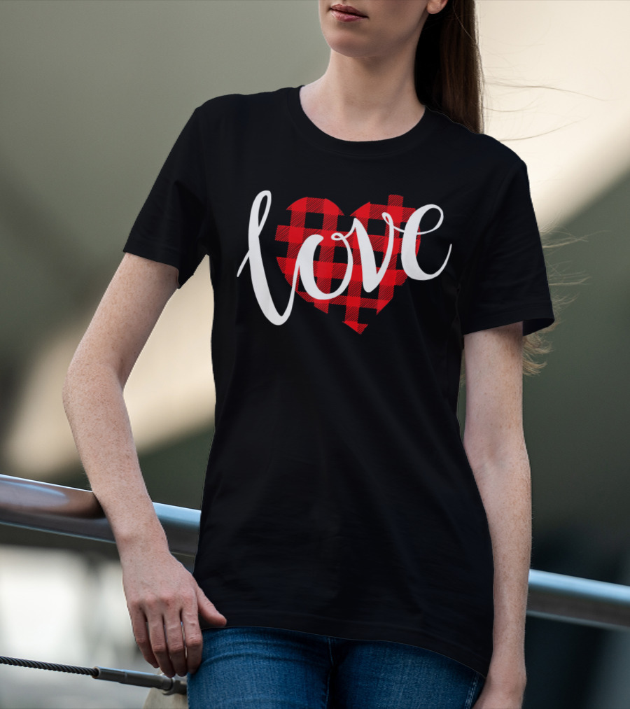 Buffalo Plaid Heart Love Valentine Day T-Shirt