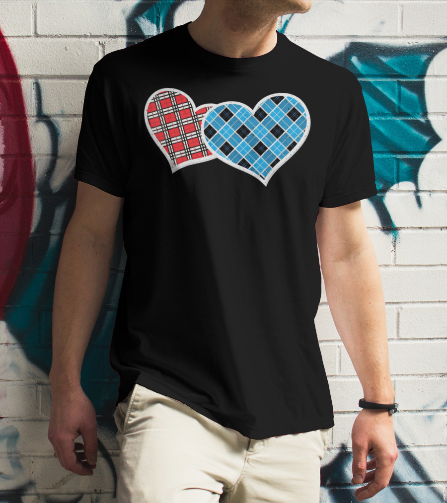 Valentine Buffalo Plaid Red And Blue Heart T-Shirt