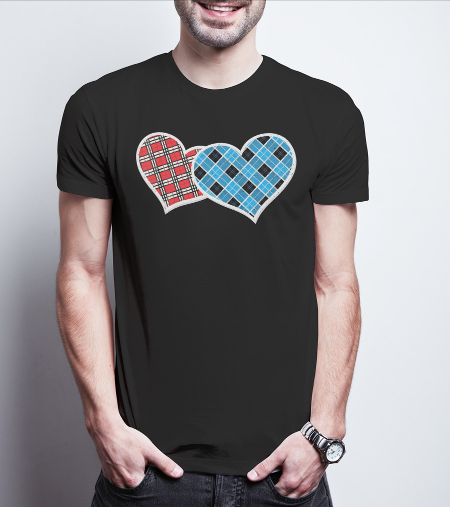 Valentine Buffalo Plaid Red And Blue Heart T-Shirt