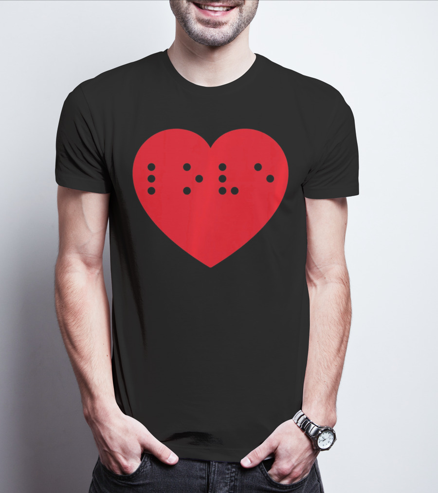 Love In Braille Inside Big Red Heart T-Shirt