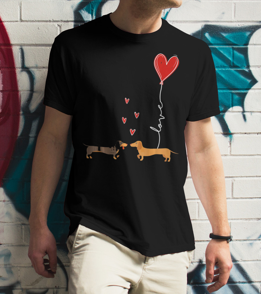 Love Red Heart Balloon Dachshund Couple Connection T-Shirt