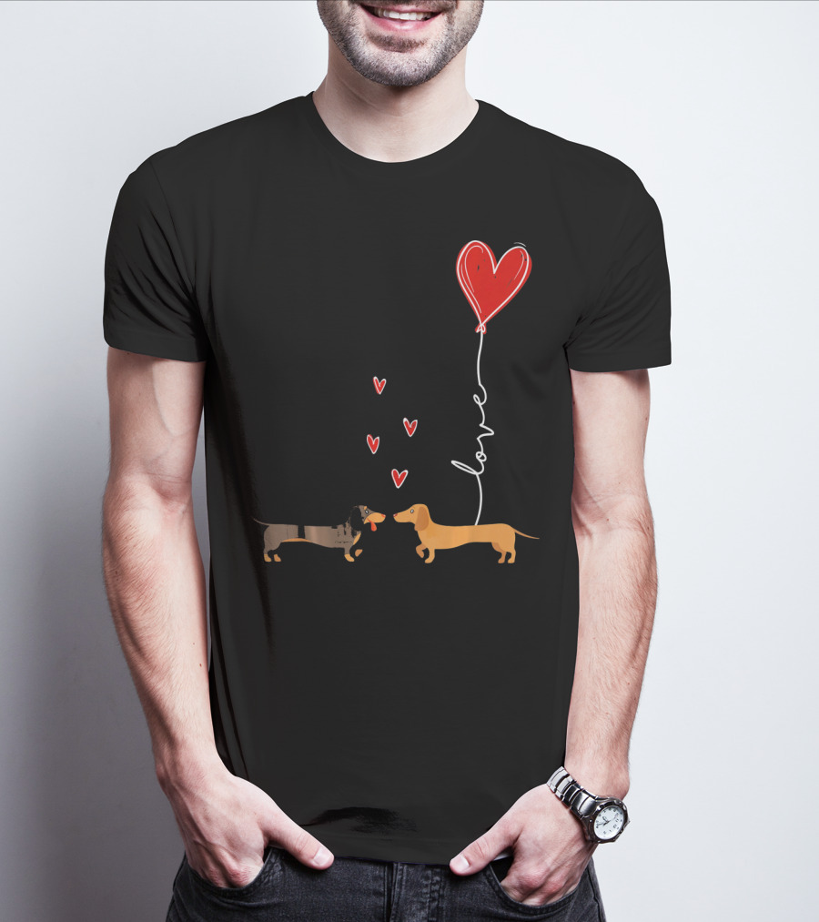 Love Red Heart Balloon Dachshund Couple Connection T-Shirt