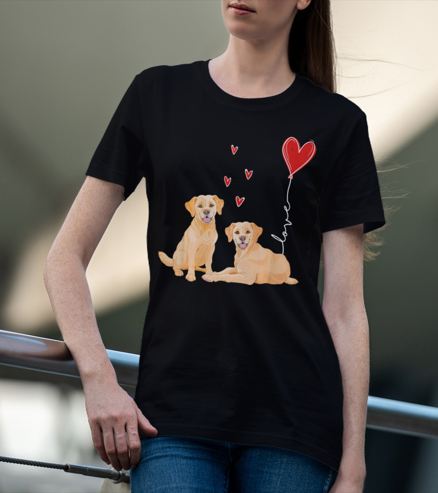 Love Red Heart Balloon Labrador Couple T-Shirt