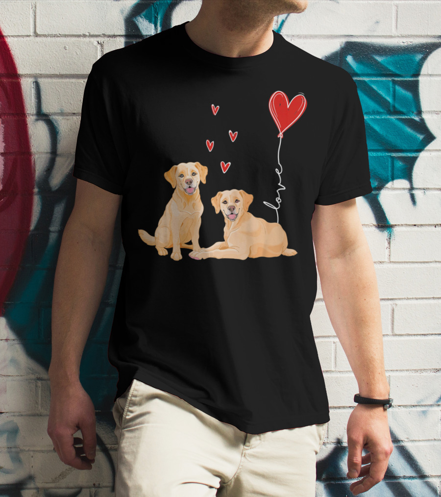 Love Red Heart Balloon Labrador Couple T-Shirt
