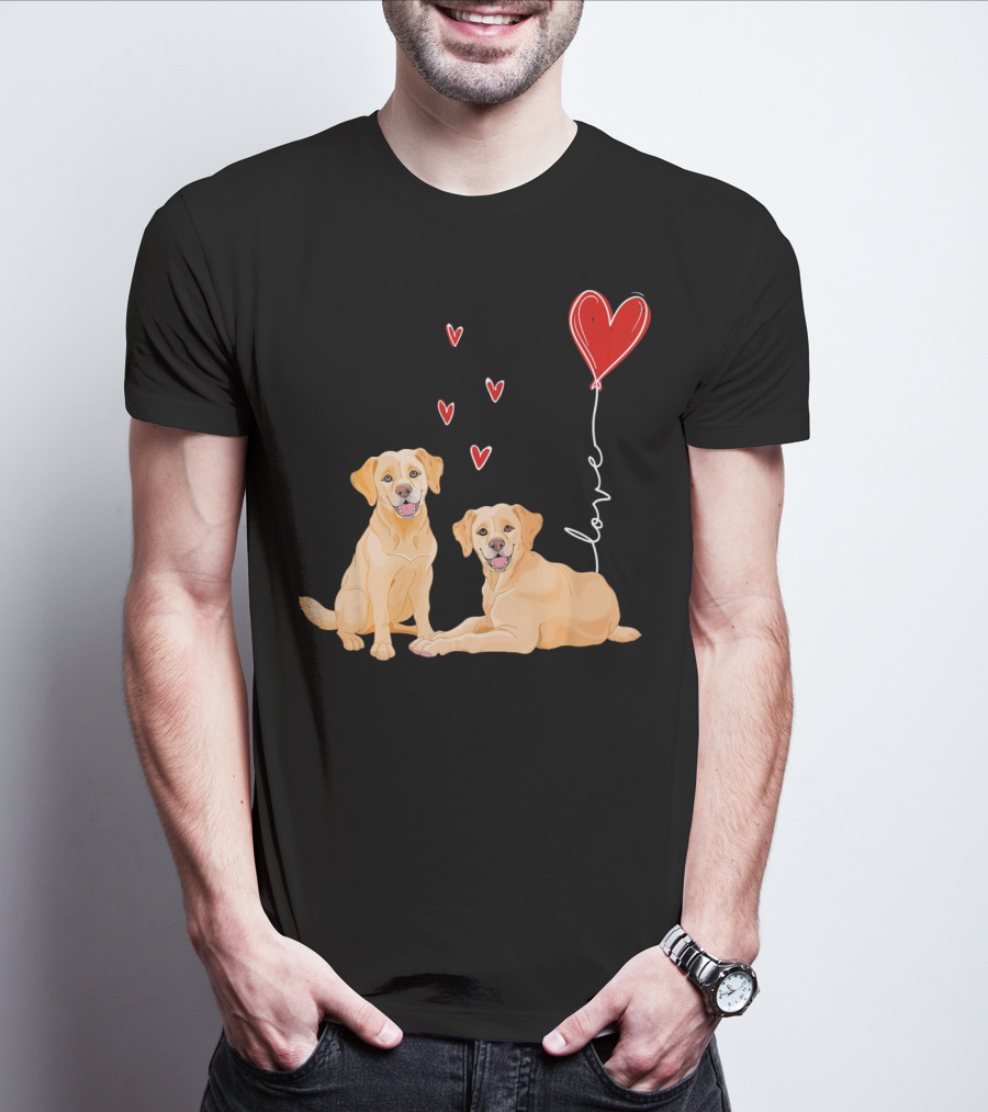 Love Red Heart Balloon Labrador Couple T-Shirt