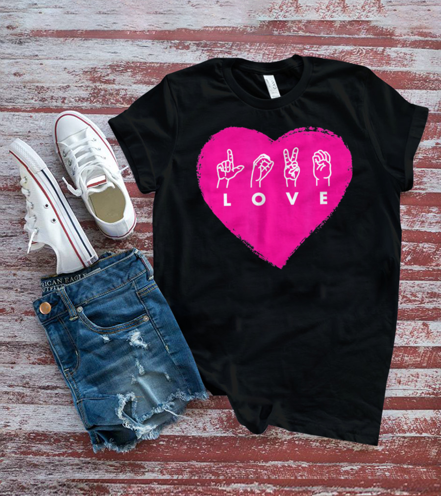 Love Sign Language Pink Valentine's Day Heart T-Shirt