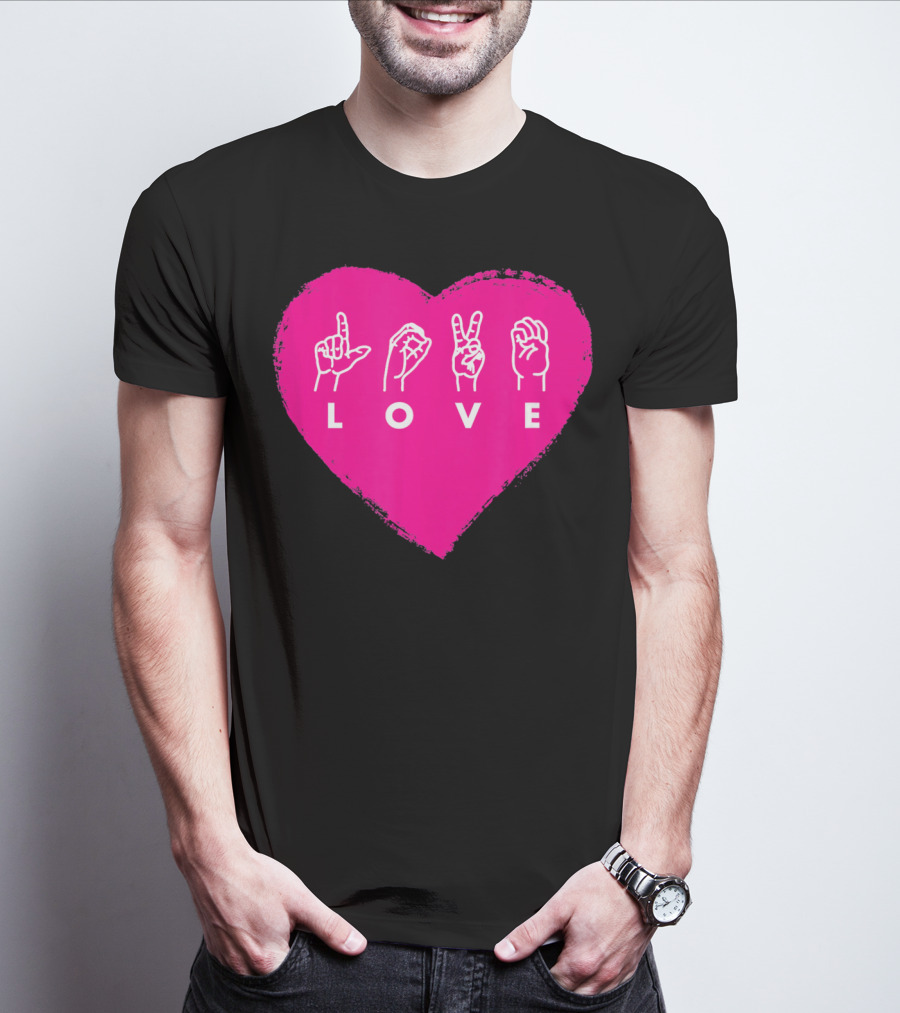 Love Sign Language Pink Valentine's Day Heart T-Shirt