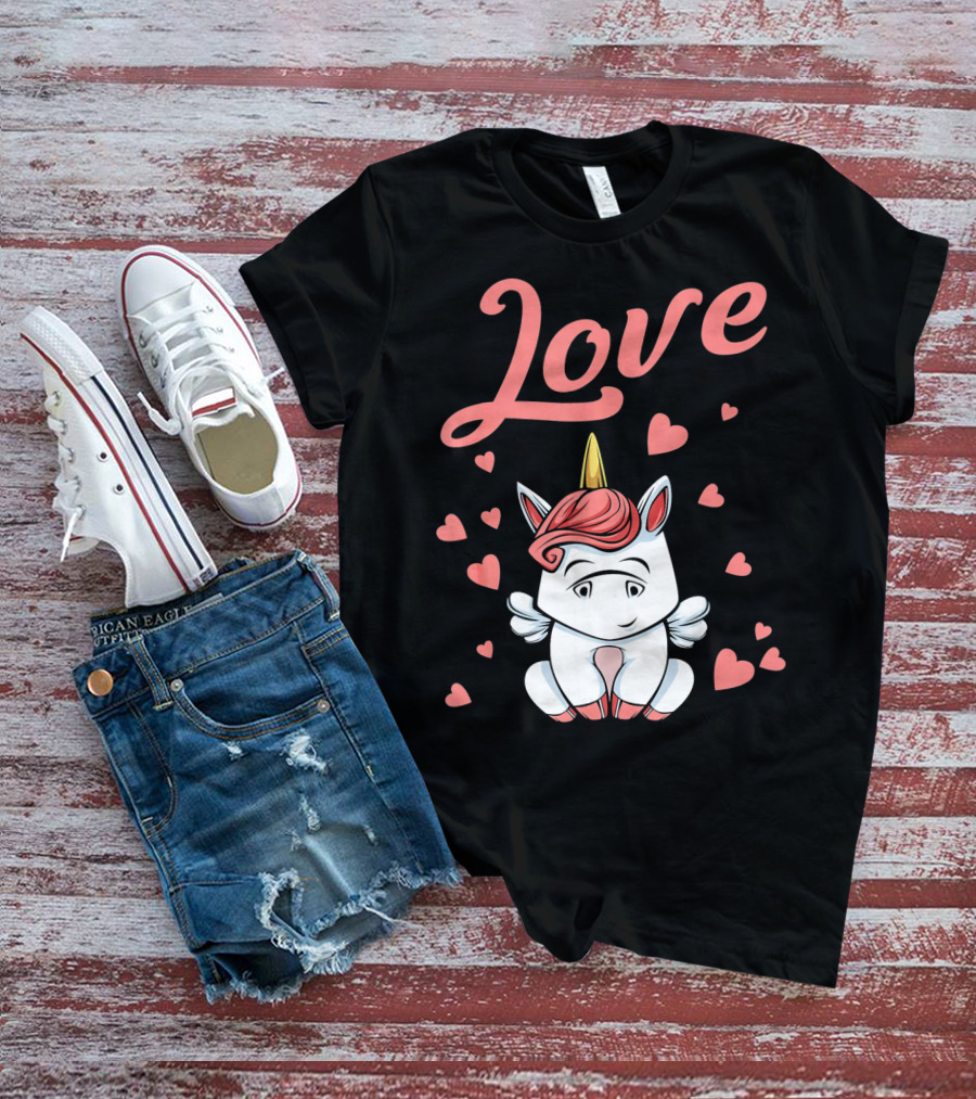 Love Unicorn Funny Valentines Day Hearts T-Shirt