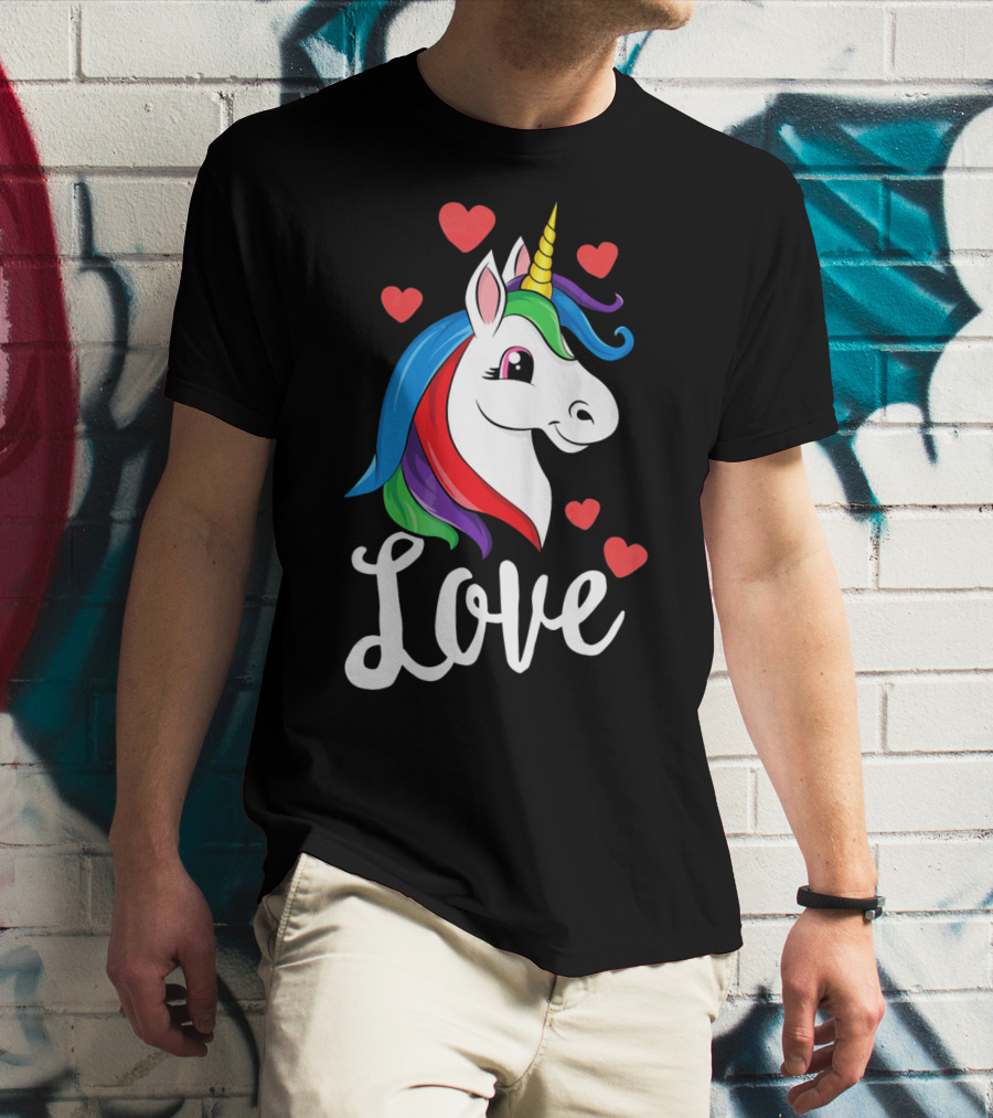 Love Unicorn With Hearts Valentines Day T-Shirt