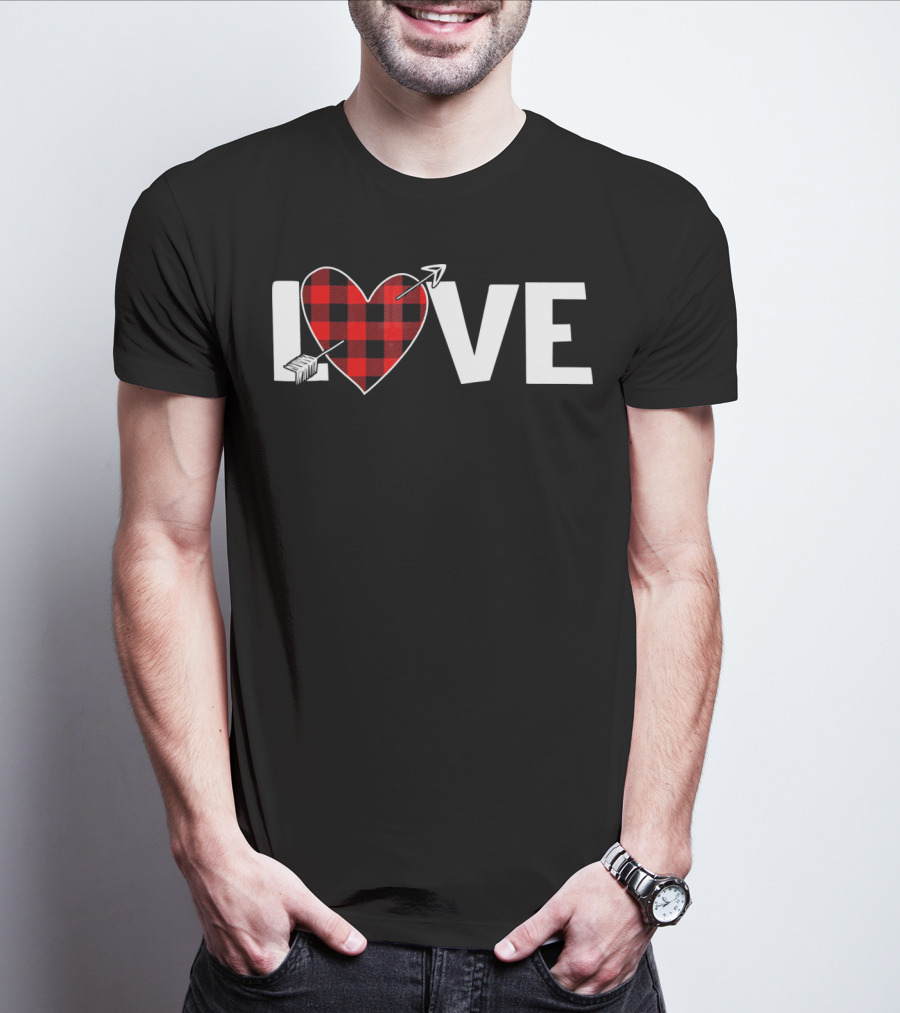Love Heart Plaid Valentine With Arrow T-Shirt