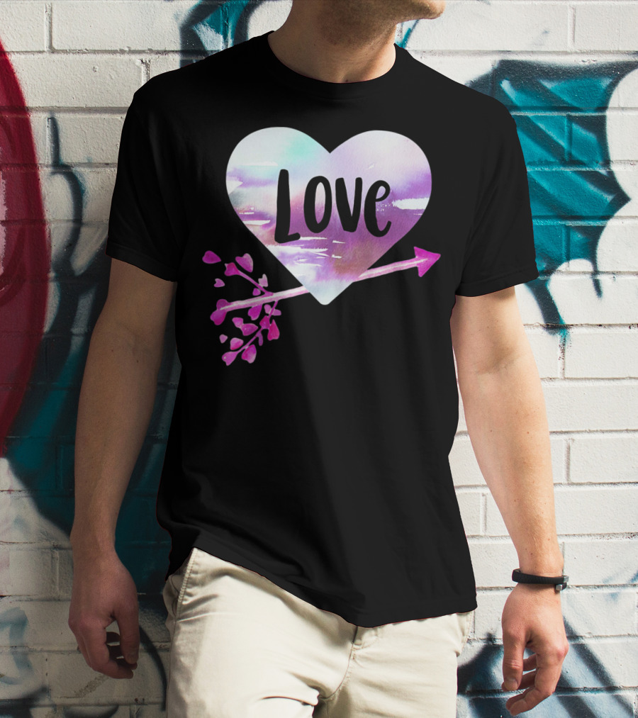 Love Watercolor Heart With Pink Arrow Valentine's T-Shirt