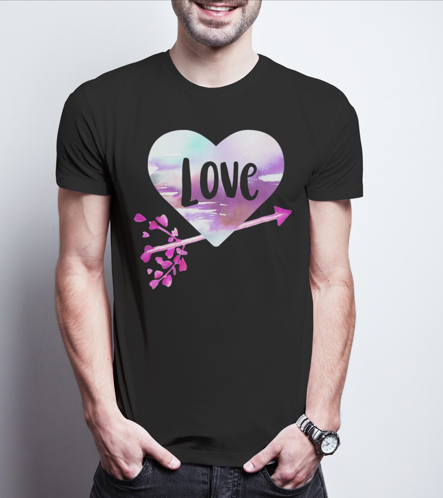 Love Watercolor Heart With Pink Arrow Valentine's T-Shirt