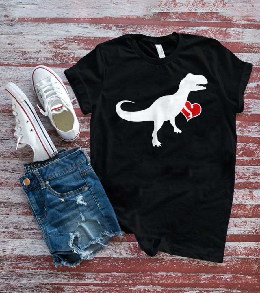 Loveasaurus Dinosaur Holding Heart Valentines T-Shirt
