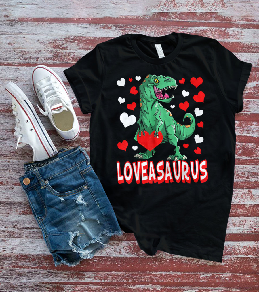 Loveasaurus Dinosaur With Hearts Valentines Day T-Shirt