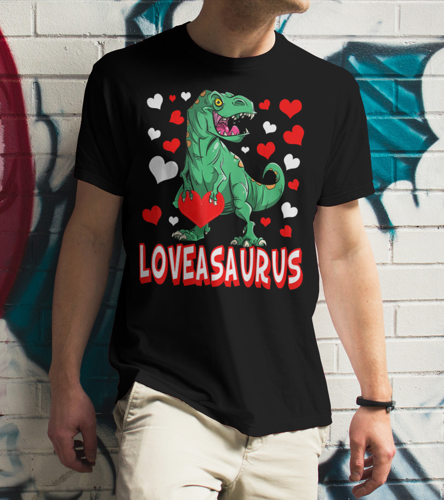 Loveasaurus Dinosaur With Hearts Valentines Day T-Shirt