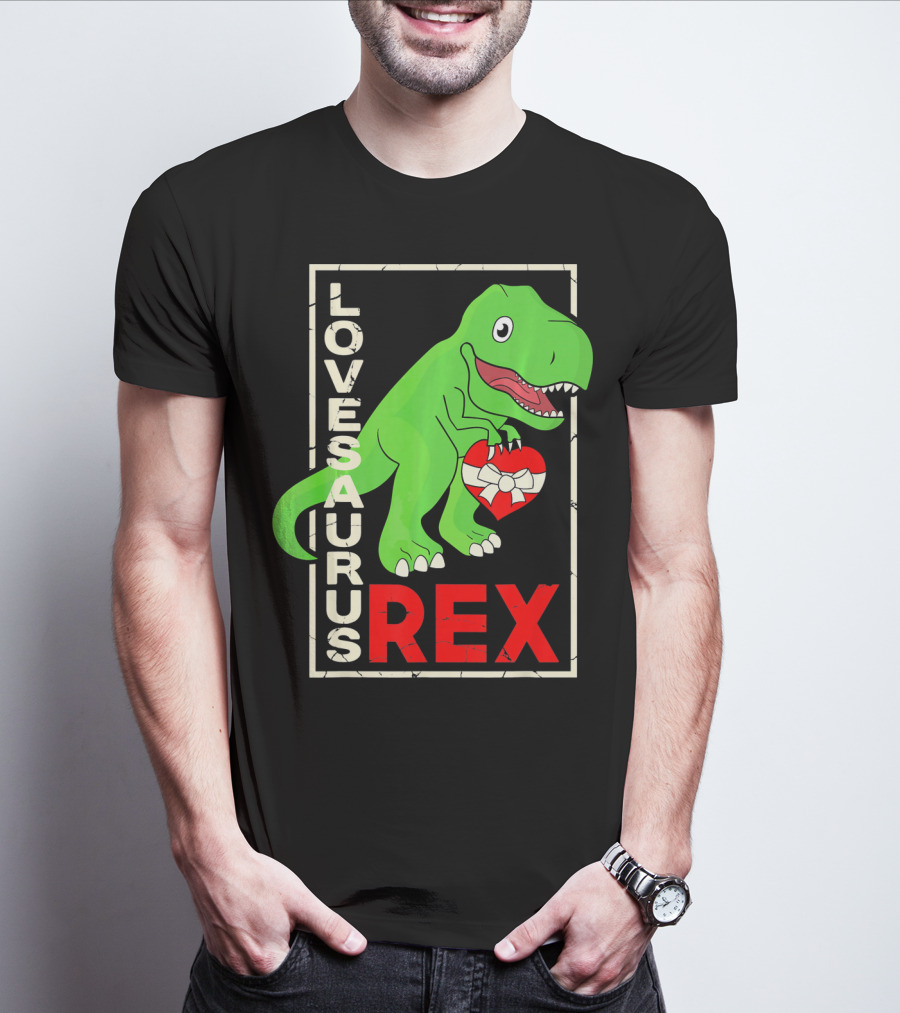 Lovesaurus Rex Dinosaur Valentin Holding Heart T-Shirt