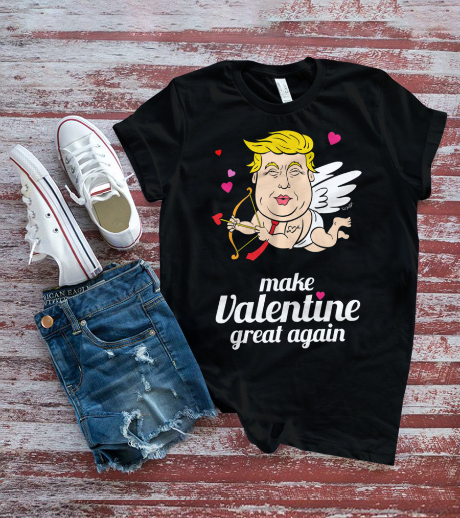 Make Valentine Great Again Cupid With Bow And Hearts T-Shirt