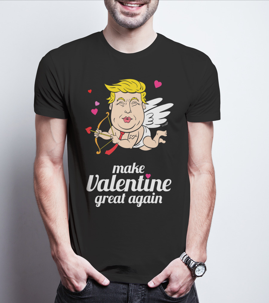 Make Valentine Great Again Cupid With Bow And Hearts T-Shirt