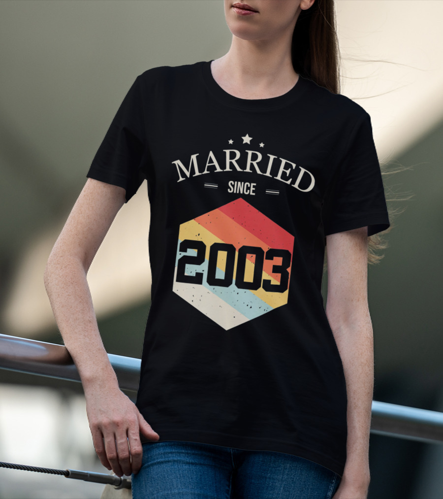 Married Since 2003 Vintage Stripes Retro Valentine's T-Shirt