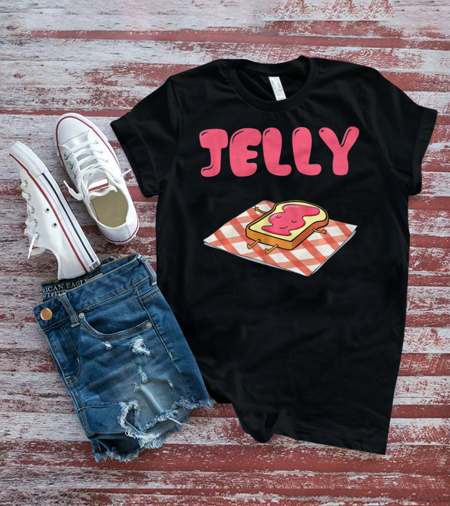 Jelly Sleeping On Toast With Red And White Checkered Blanket T-Shirt