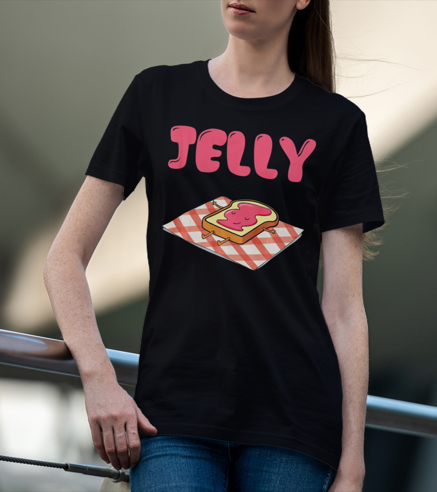 Jelly Sleeping On Toast With Red And White Checkered Blanket T-Shirt