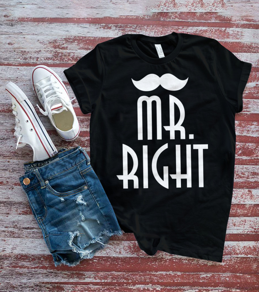 Mens Mr. Right Mrs. Always Right Matching Moustache T-Shirt