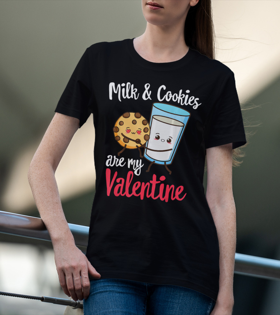 Milk And Cookies Are My Valentine Funny Kawaii Cute Emoji T-Shirt
