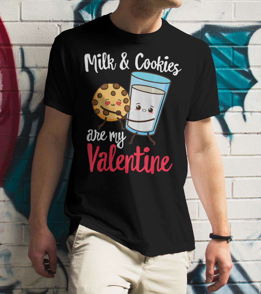 Milk And Cookies Are My Valentine Funny Kawaii Cute Emoji T-Shirt