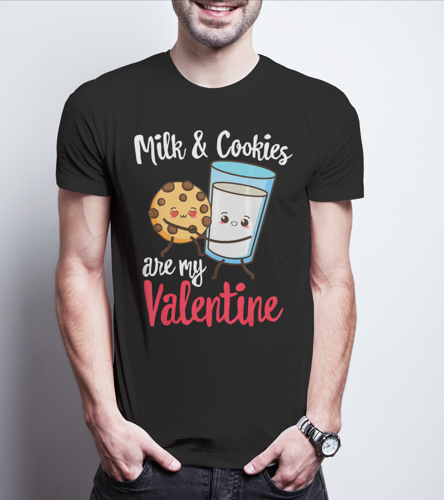 Milk And Cookies Are My Valentine Funny Kawaii Cute Emoji T-Shirt