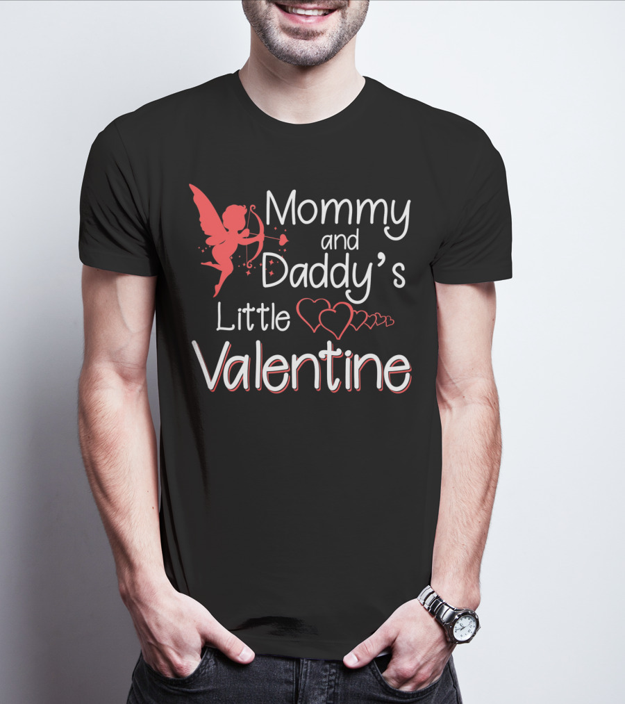 Mommy And Daddy's Little Valentine Angel With Hearts And Cupid T-Shirt