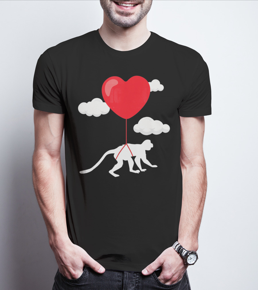 Monkey Heart Balloon Valentines Cloud T-Shirt