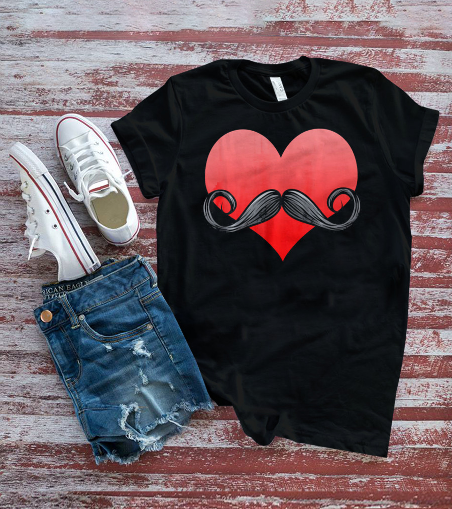 Mustache Heart Beard Valentines Day Love T-Shirt