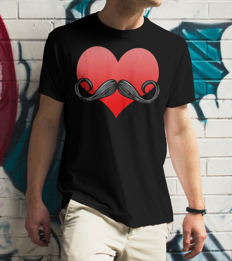 Mustache Heart Beard Valentines Day Love T-Shirt