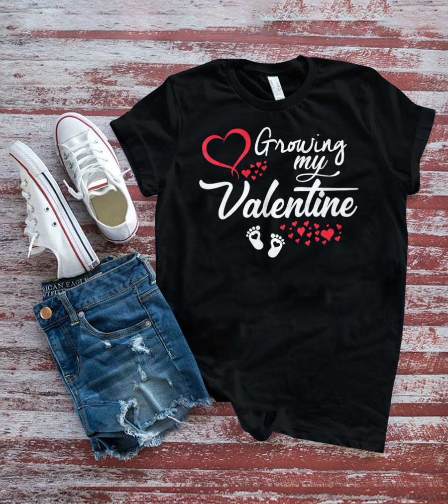 Growing My Valentine Pregnancy Hearts And Footprints T-Shirt