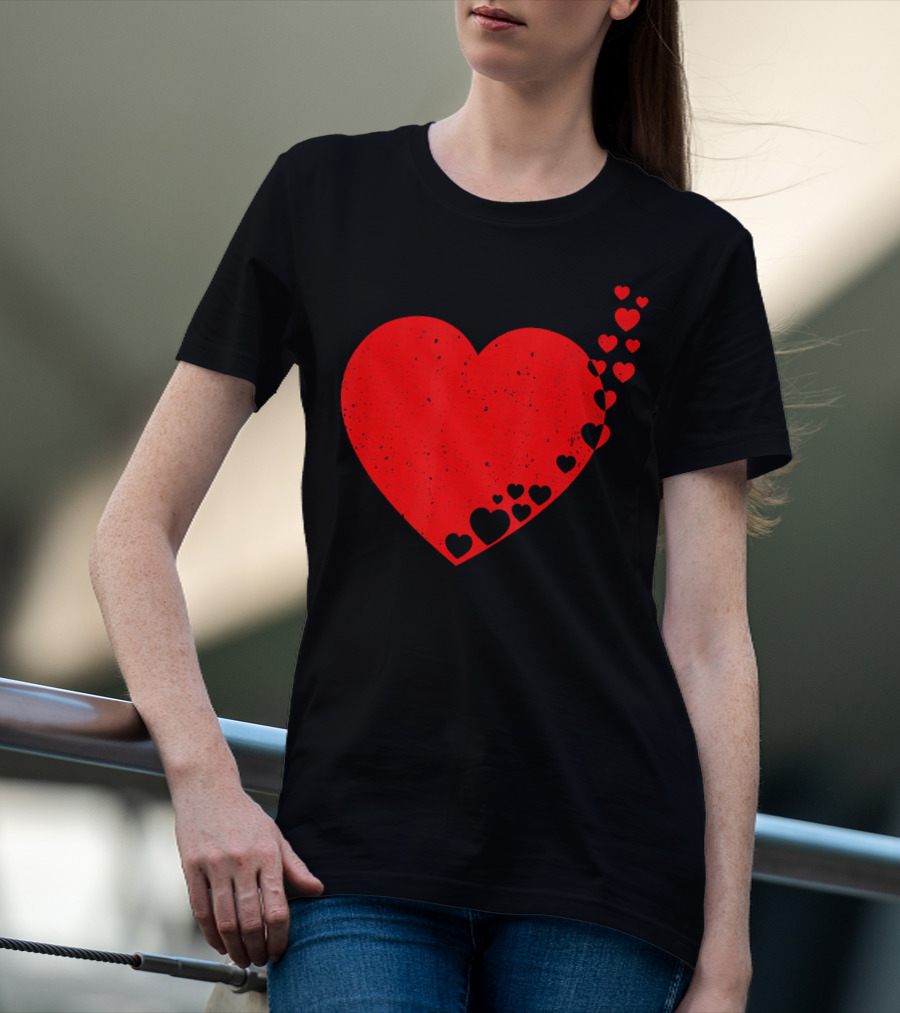 Big Heart Distressed Valentines Red Heart With Small Hearts Fluttering T-Shirt