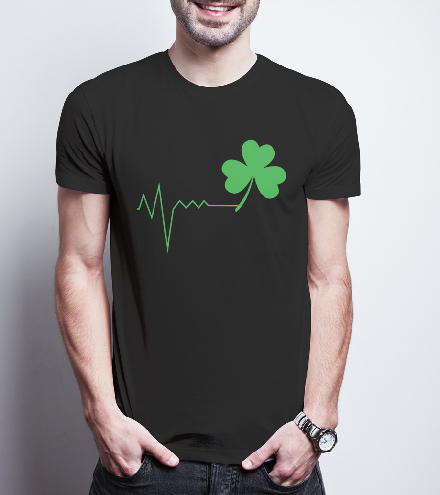 St. Patrick's Day Irish Nurse Ireland Shamrock Heartbeat T-Shirt