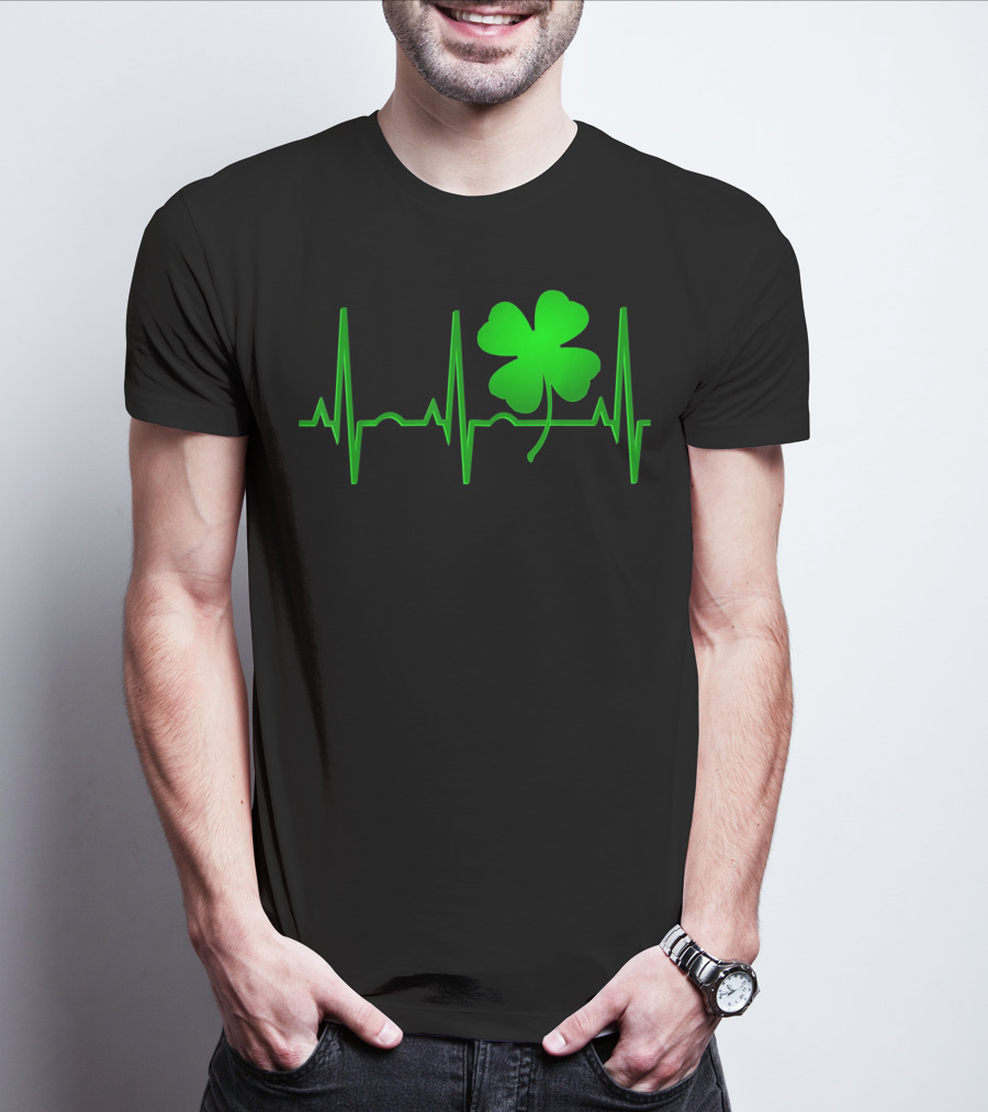 St Patricks Day Irish Shamrock Heartbeat EKG T-Shirt