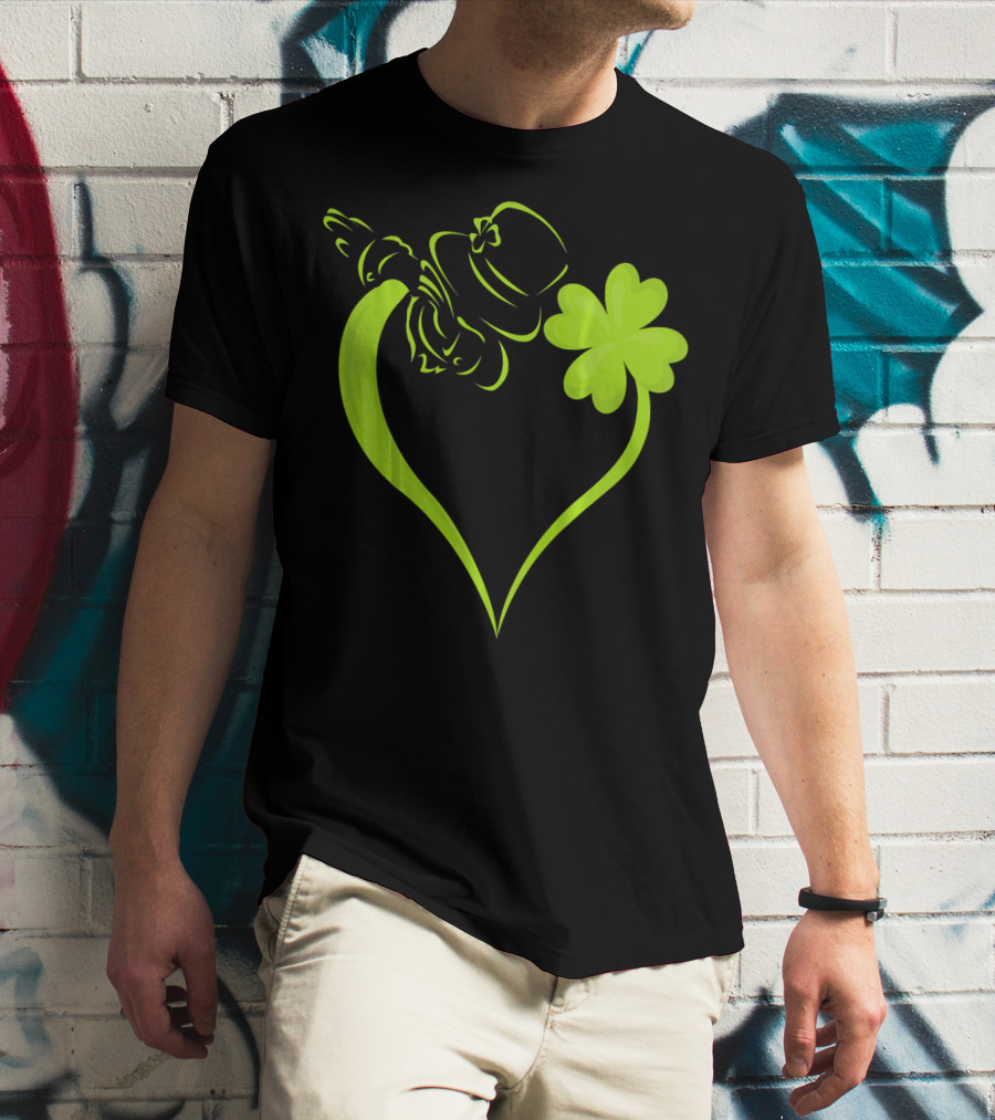 Dabbing Leprechaun Heart Shamrock St Patrick's T-Shirt