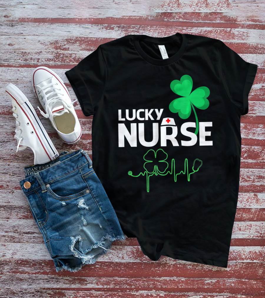 Lucky Nurse Shamrock Heartbeat St. Patricks Day T-Shirt
