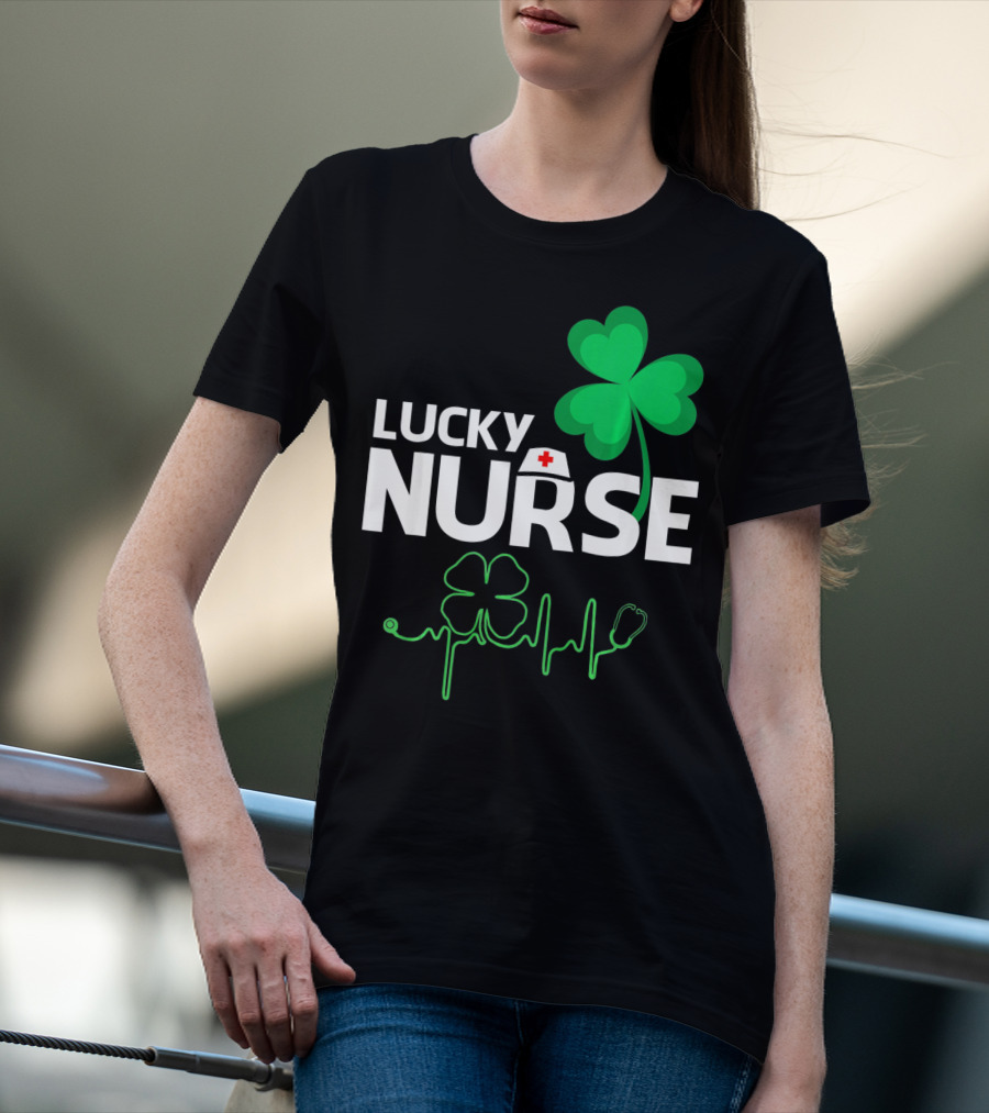 Lucky Nurse Shamrock Heartbeat St. Patricks Day T-Shirt