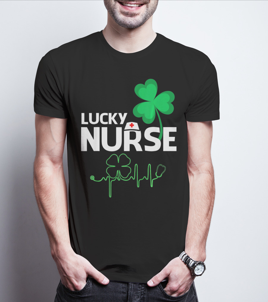 Lucky Nurse Shamrock Heartbeat St. Patricks Day T-Shirt
