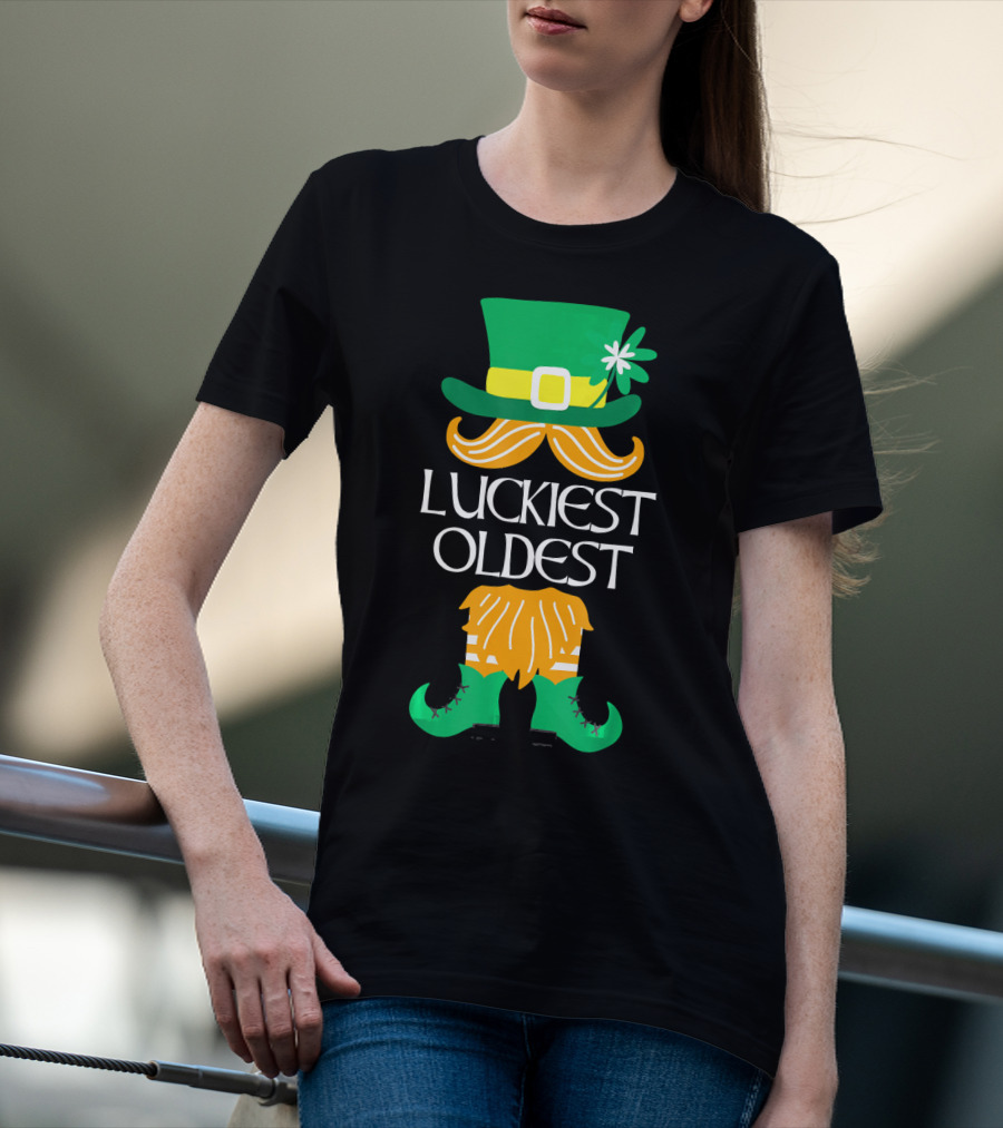 Luckiest Oldest Leprechaun Irish Green Hat And Boots T-Shirt
