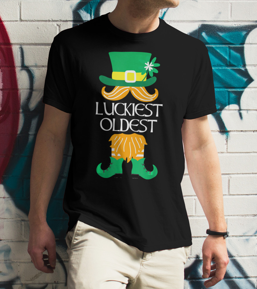 Luckiest Oldest Leprechaun Irish Green Hat And Boots T-Shirt