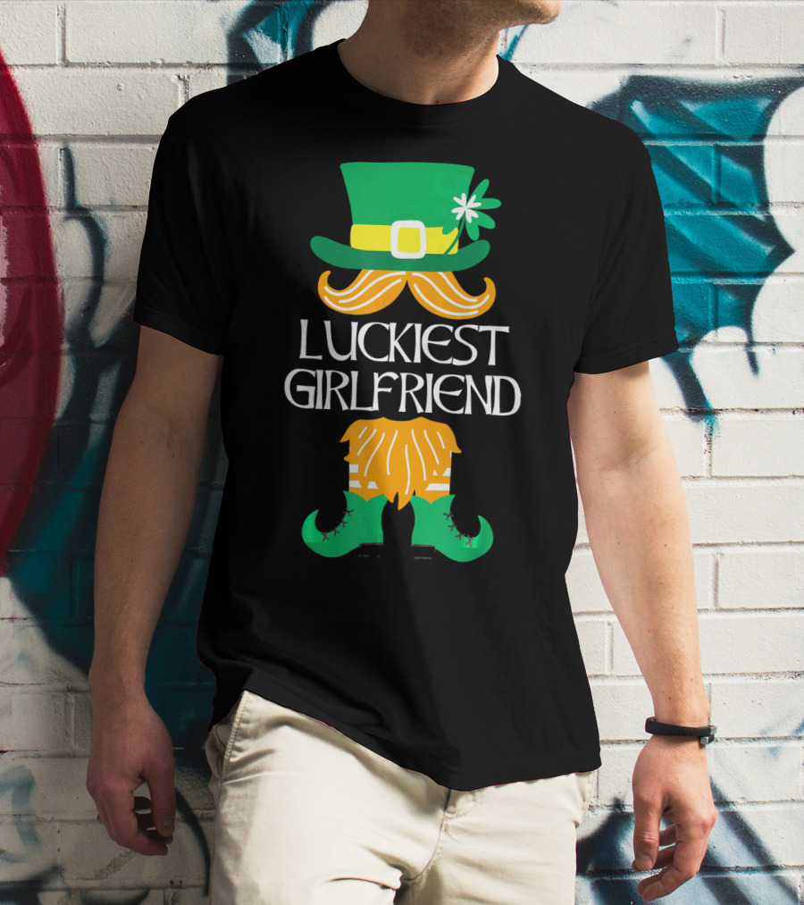 Luckiest Girlfriend Leprechaun Hat Beard Green Boots T-Shirt