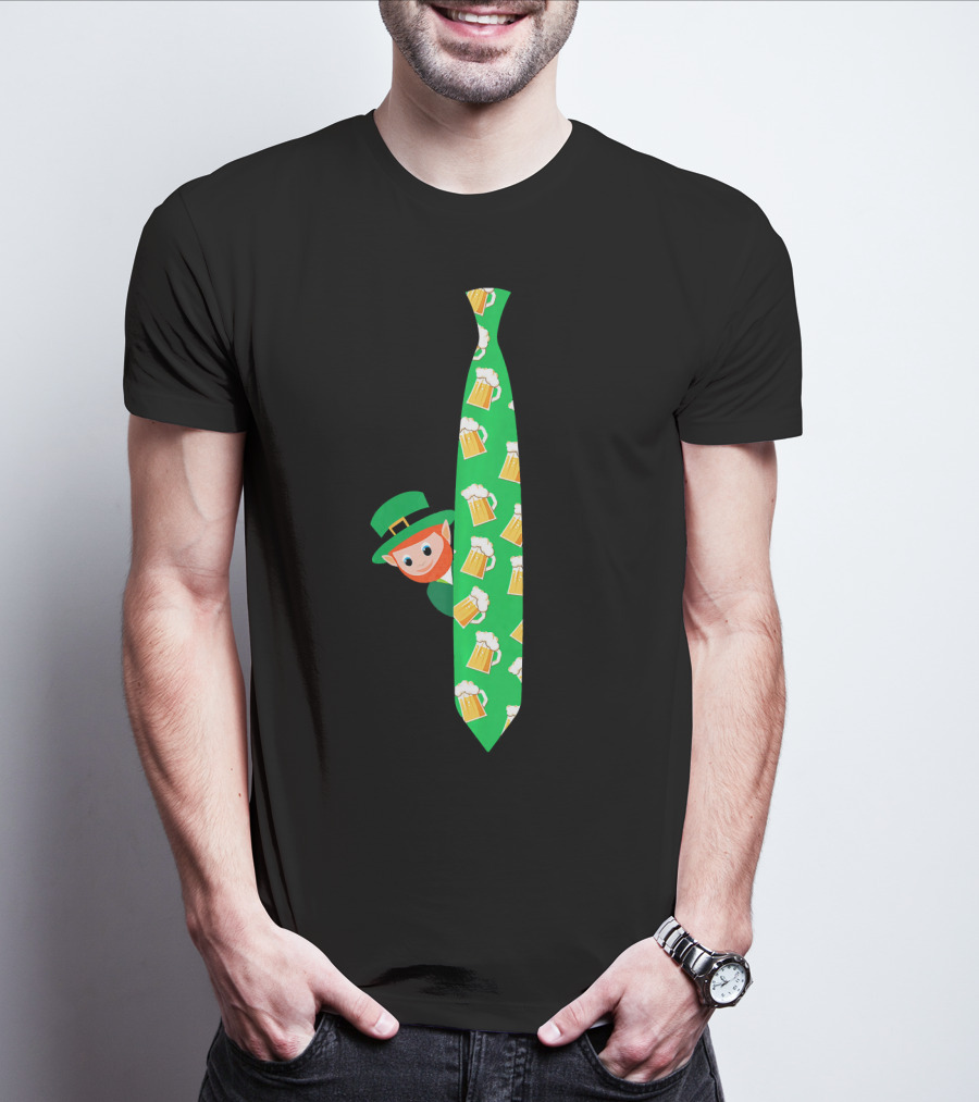 Leprechaun With Beer Mug On Green Tie T-Shirt